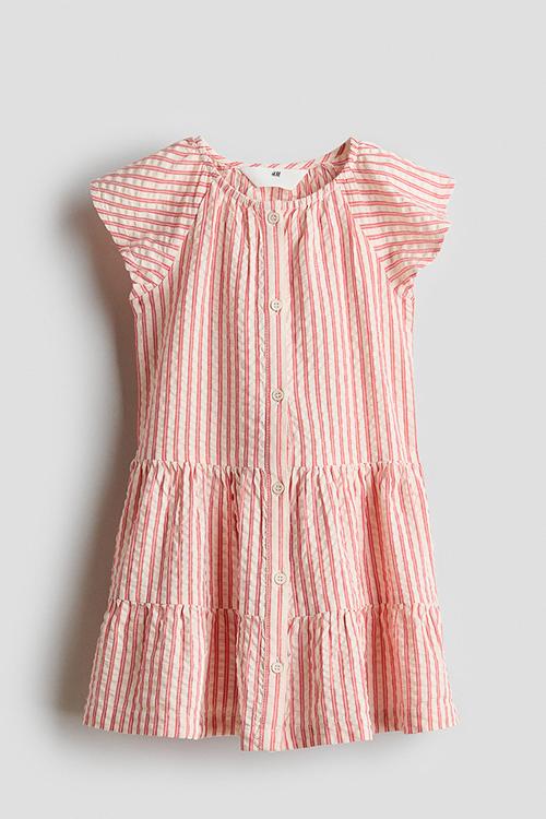 Tiered seersucker dress - red/striped