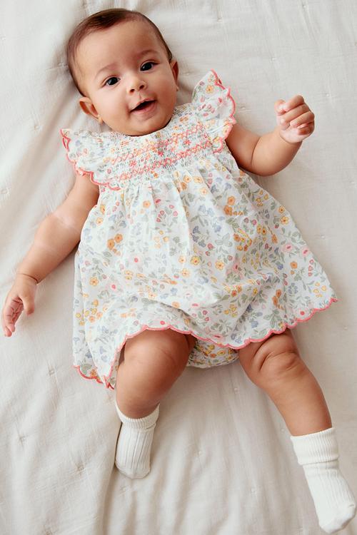 Cotton bodysuit dress - white/floral