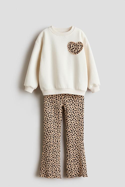 2-piece sweatshirt and leggings set - cream/leopard print