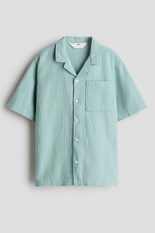 Muslin resort shirt - light turquoise