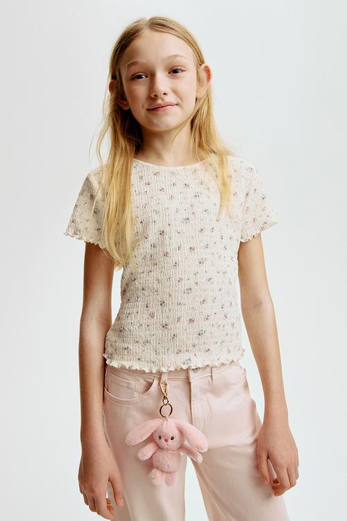 Smocked top - cream/floral