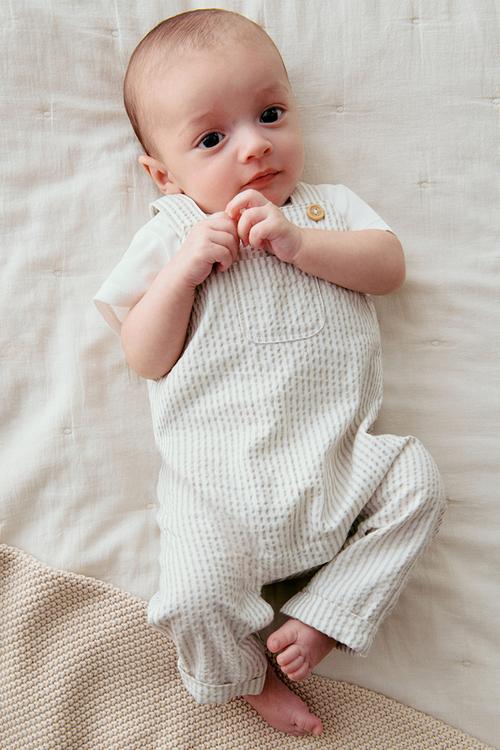 2-piece cotton set - white/beige striped