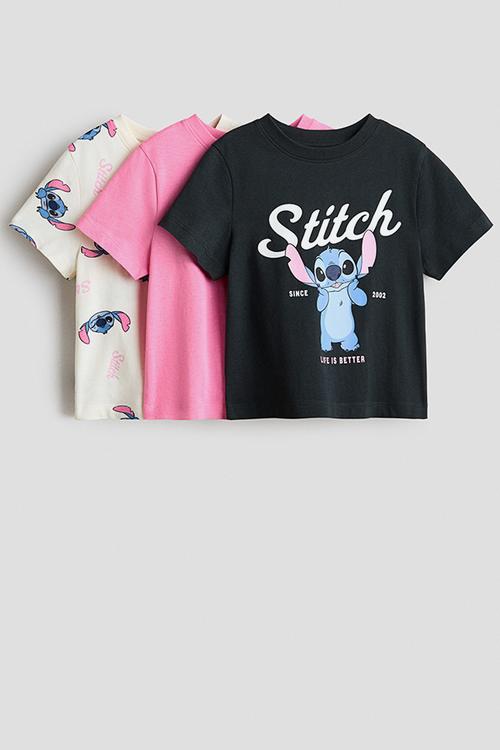 3-pack printed jersey tops - dark grey/lilo & stitch