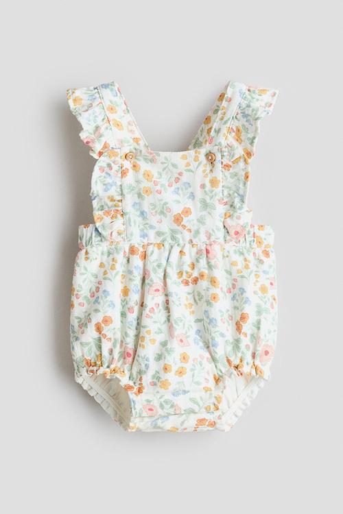 Cotton dungaree shorts - white/floral