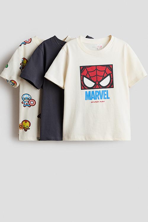 3-pack printed t-shirts - cream/marvel