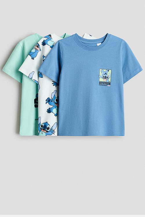 3-pack printed t-shirts - blue/lilo & stitch