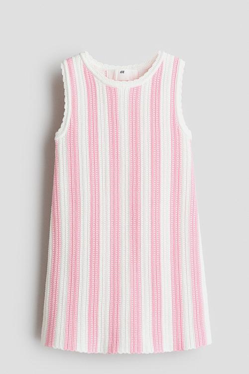 Textured cotton dress - light pink/white striped