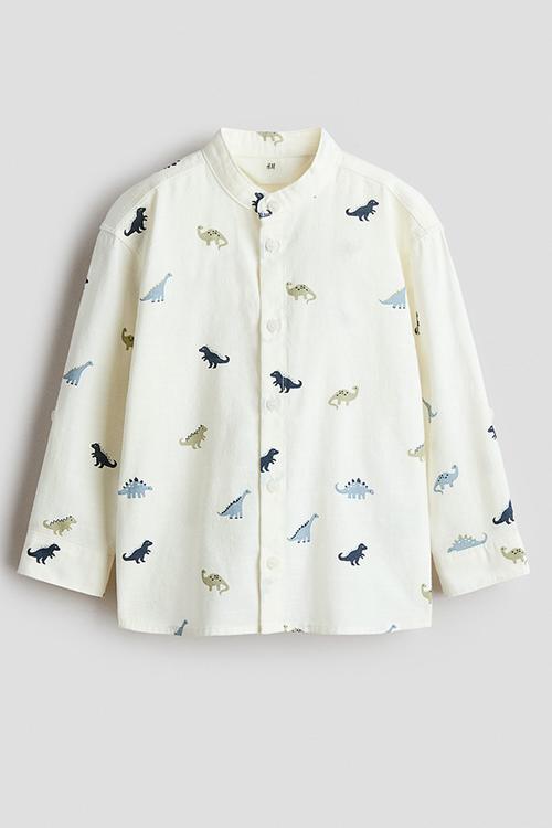 Cotton grandad shirt - cream/dinosaurs