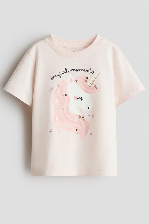 Motif-detail t-shirt - powder pink/unicorn
