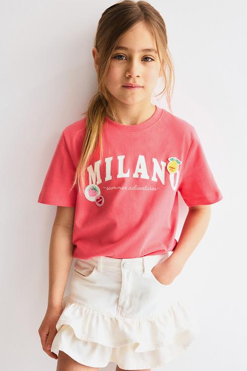 Motif-detail t-shirt - light red/milano