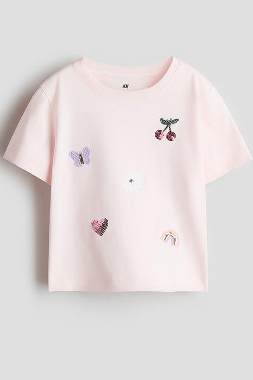 Motif-detail t-shirt - light pink/cherries