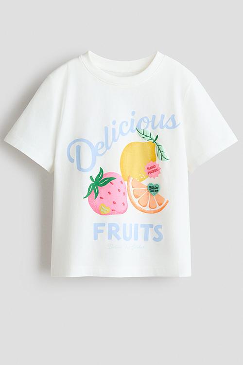 Motif-detail t-shirt - white/fruits