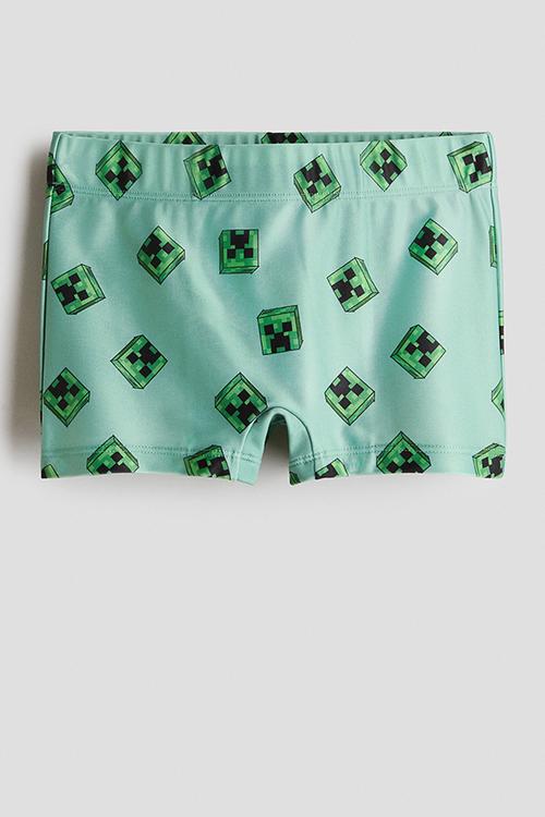 Printed swimming trunks - green/minecraft