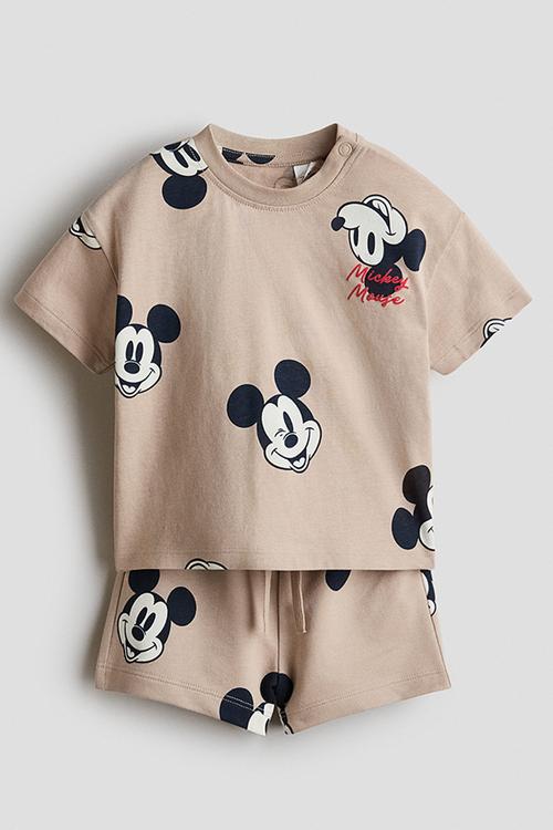 2-piece printed set - beige/mickey mouse