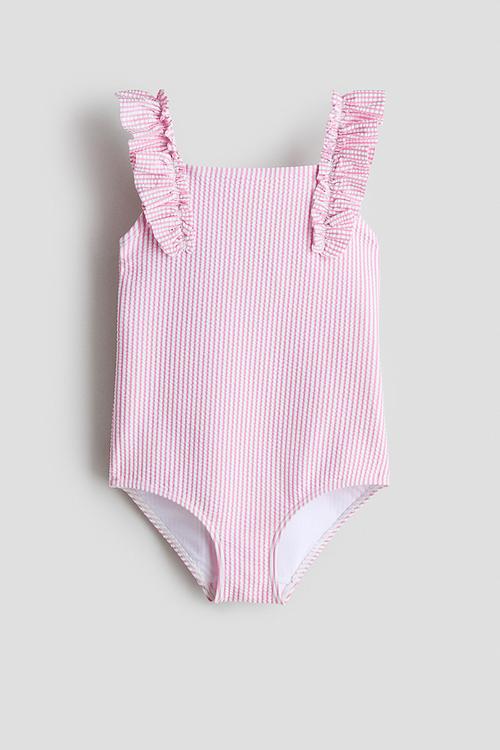 Frill-trimmed swimsuit - pink/striped