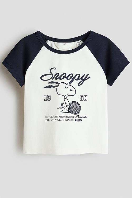 Print-motif cotton top - cream/snoopy