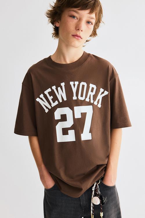 Loose-fit printed t-shirt - brown/new york