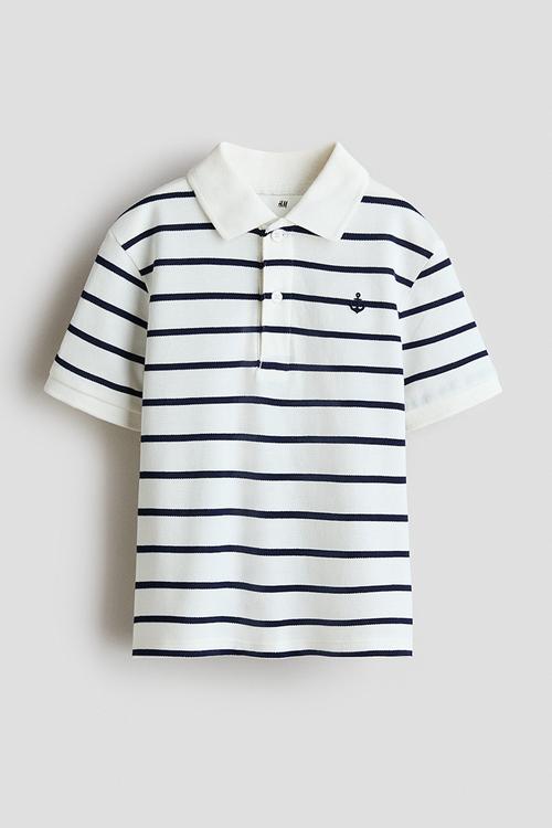 Embroidered-motif piqu? polo shirt - cream/striped