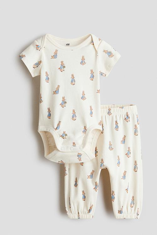 2-piece printed cotton set - cream/peter rabbit