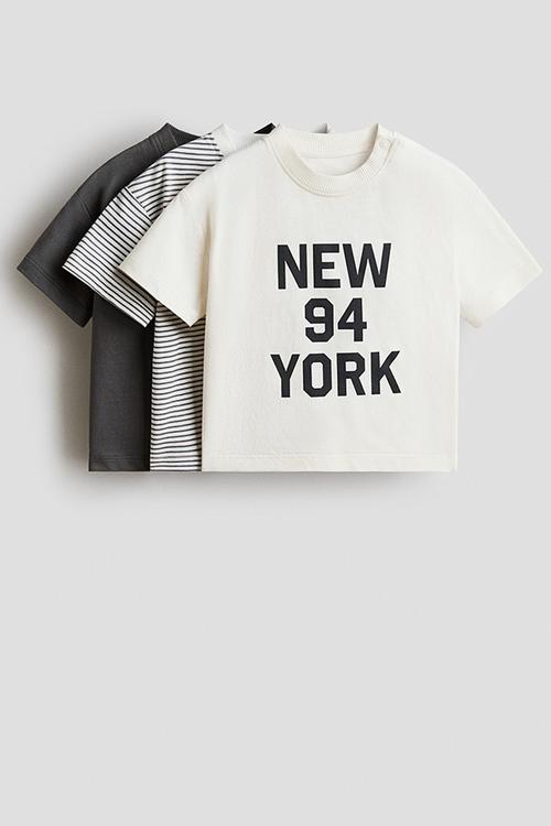 3-pack cotton t-shirts - cream/new york