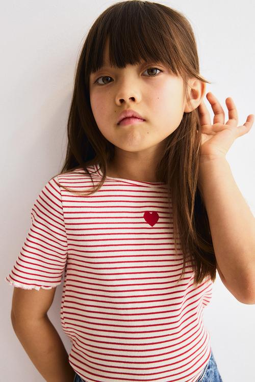 Ribbed top - white/red striped