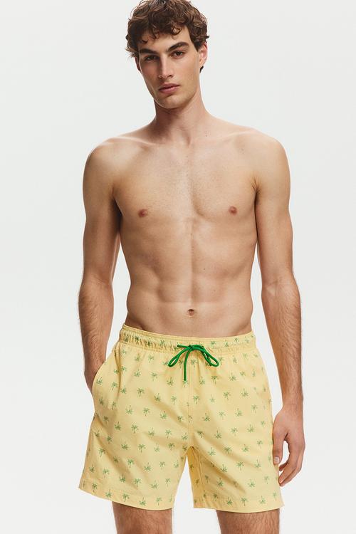 Seersucker swim shorts - light yellow/palm trees
