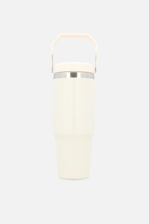 Ecru Stainless Steel Rib Design Drinking Flask with Handle