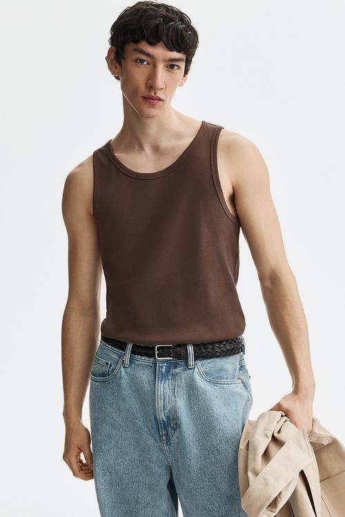 Slim fit ribbed vest top - brown