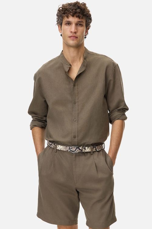 Relaxed fit linen-blend shorts - brown