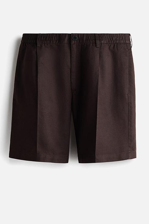 Relaxed fit linen-blend shorts - dark brown