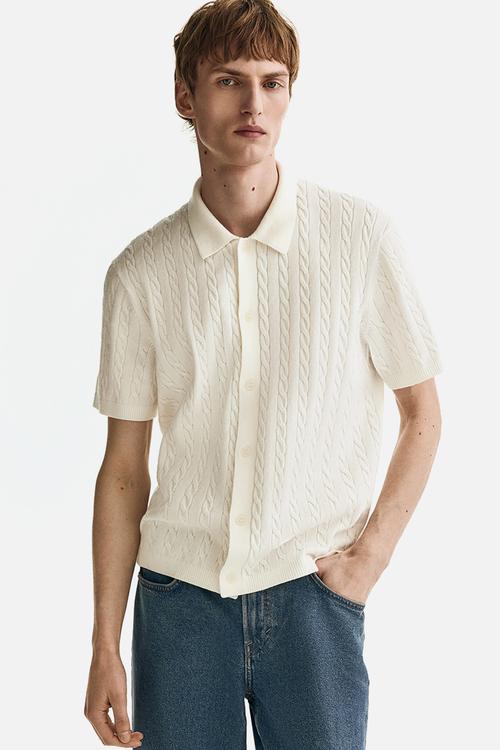 Regular fit cable-knit shirt - white