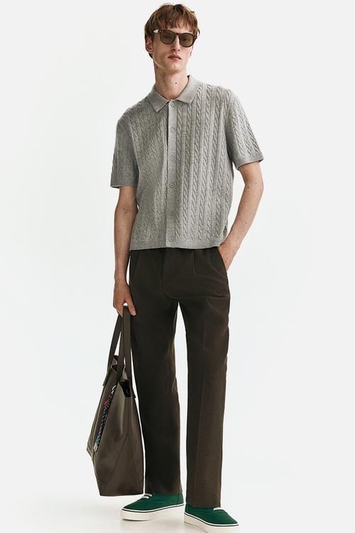 Regular fit cable-knit shirt - grey