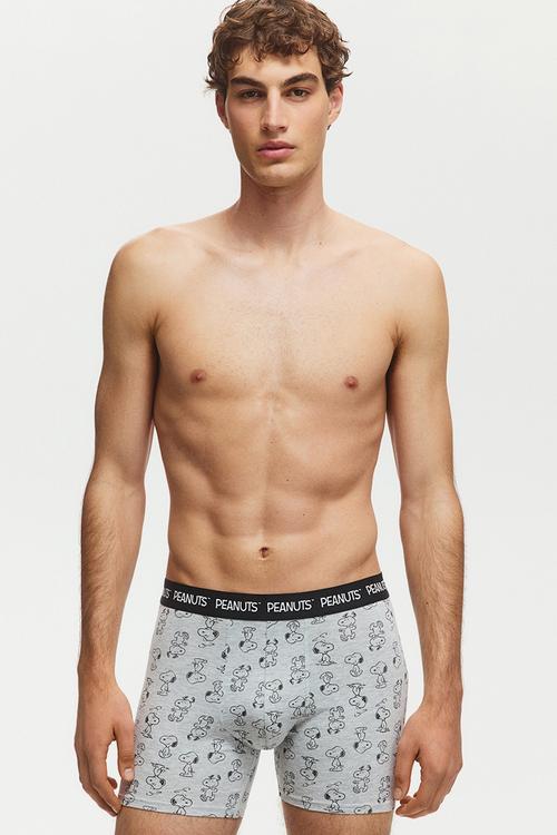 3-pack print-motif cotton trunks - light grey marl/snoopy