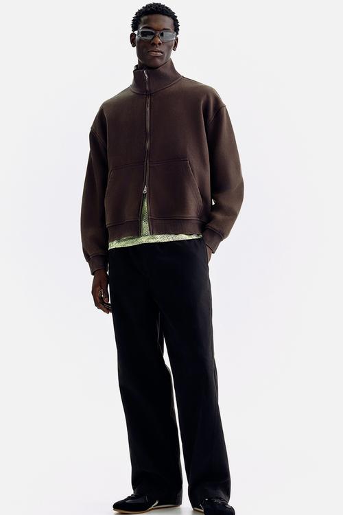 Relaxed fit boxy-style track jacket - dark brown