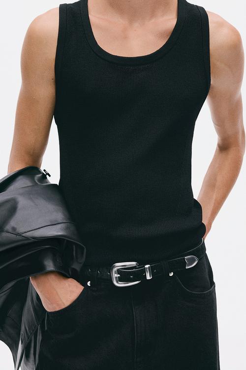 H&M Atelier:  Slim fit ribbed wool-blend vest top - black