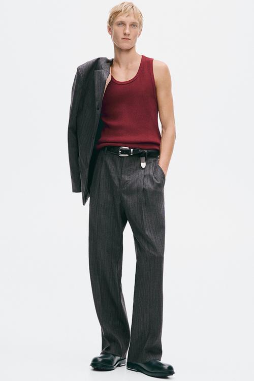 H&M Atelier:  Slim fit ribbed wool-blend vest top - dark red