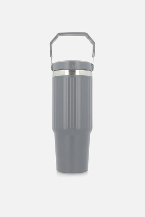 Grey Staniless Steel Rib Design Drinking Flask with Handle