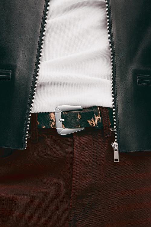 H&M Atelier:  Pony hair-effect leather belt - black/cowhide print