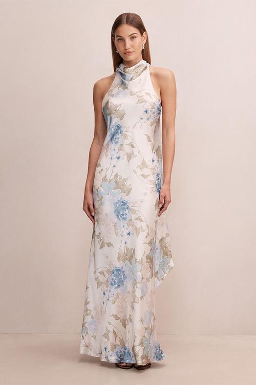 Clementine high neck satin maxi dress - light floral
