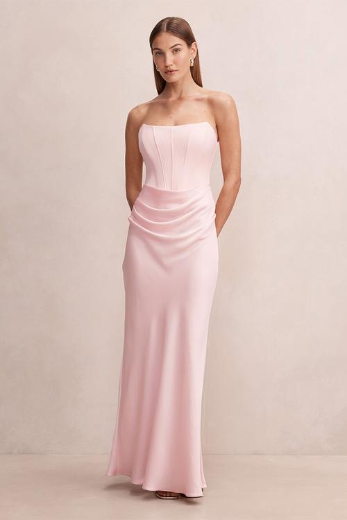 Isra drape strapless maxi dress - barely pink