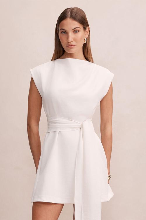 Peony tie front mini dress - lily white