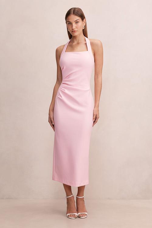 Georgie halter ruched bodycon dress in - cherry blossom