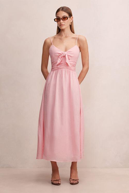 Isabella tie front linen midi dress - pretty pink