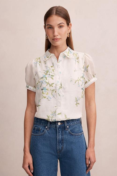 Posie lace detail blouse - light glade floral
