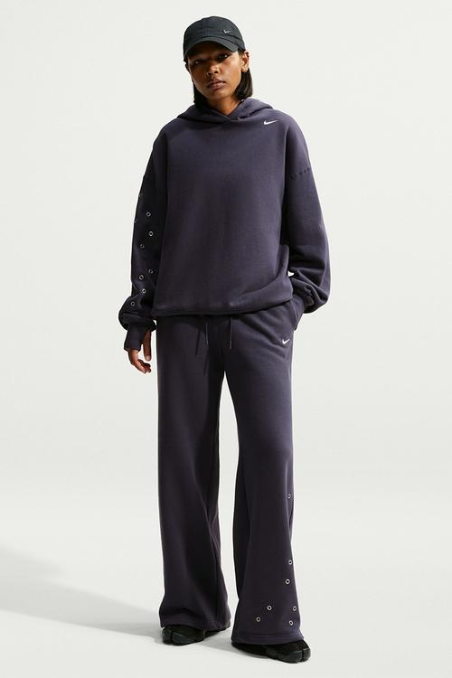 W Nk Fleece Oversized Pullover Top - Gridiron/Sail