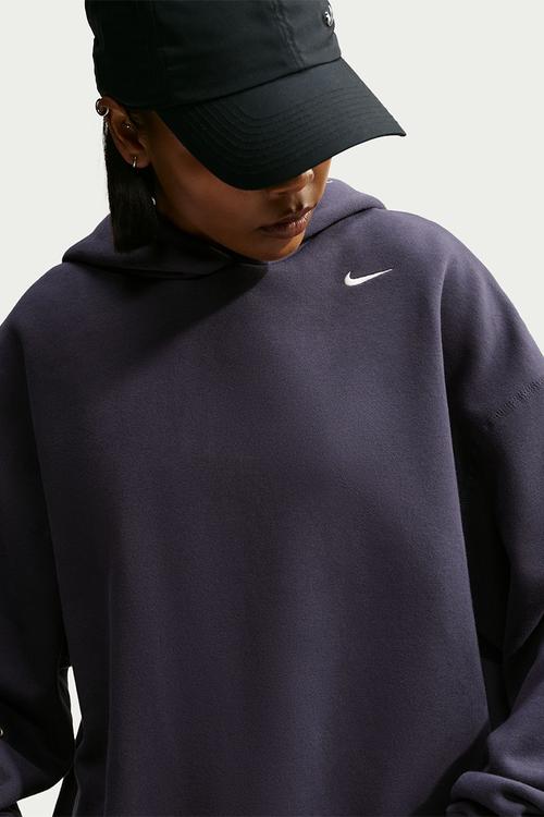 W Nk Fleece Oversized Pullover Top - Gridiron/Sail