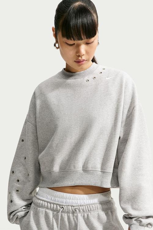 W Nk Fleece Oversized Cropped Crew-Neck Sweatshirt - Wolfgrey/Htr/Sail