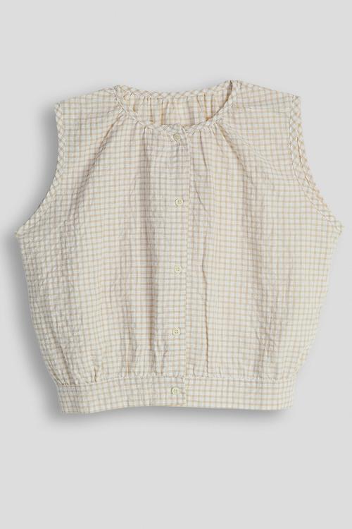 Check seersucker button down top - light brown