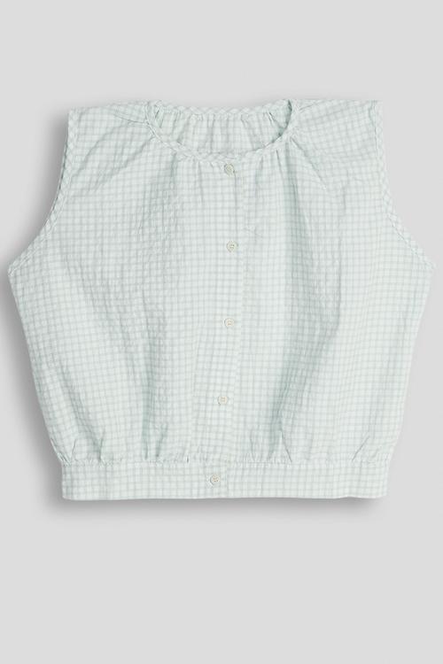 Check seersucker button down top - it green