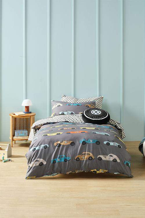 Racecar Riot Duvet Cover Set - Grey
